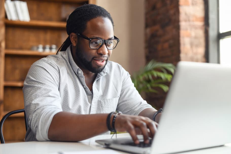 Profesional man researching online